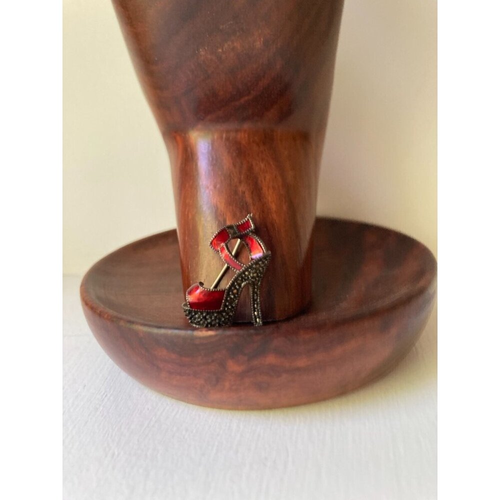 Sterling Silver Stiletto Marcasite & Red Enamel Brooch by Judith Jack